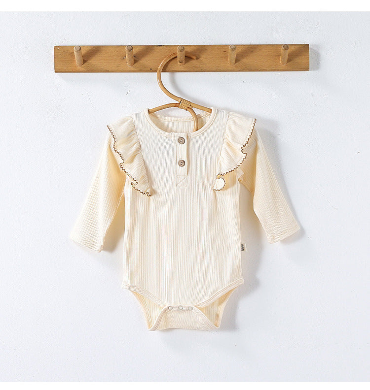 長袖ロンパース/パンツ ショルダーフリル 無地 ベーシック ボディスーツ【mh0011729】