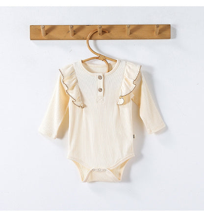 長袖ロンパース/パンツ ショルダーフリル 無地 ベーシック ボディスーツ【mh0011729】