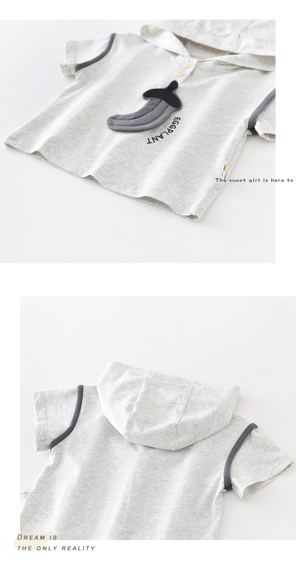 Cartoon Hooded Set Eggplant Print Short Sleeve Setup [mh0012852]