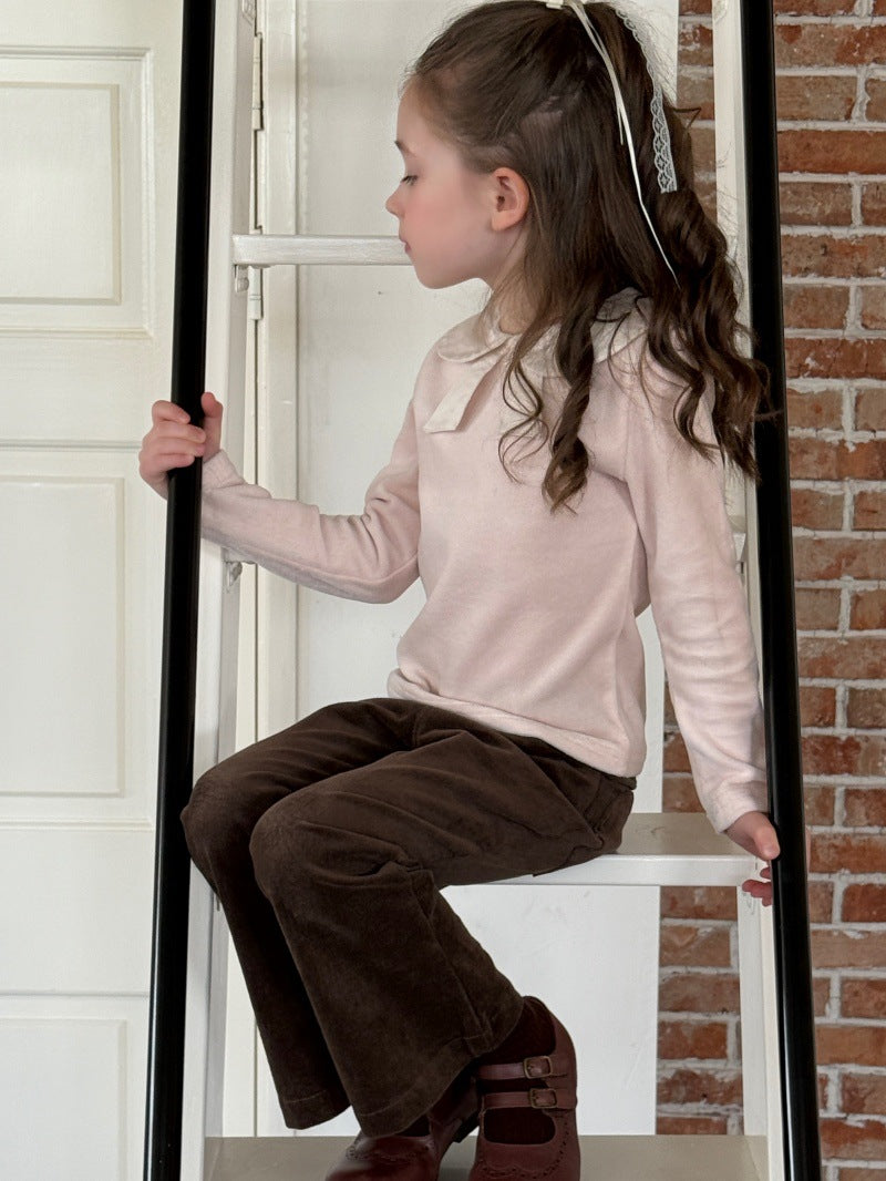 Kids Ribbon Big Collar Ruffle Collar Blouse Long Sleeve T-Shirt [mh0014075]