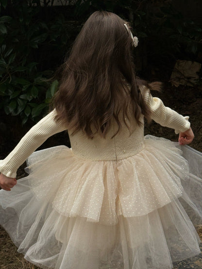Kids' Tulle Tiered Ruffle Sleeveless Dress【mh0014578】