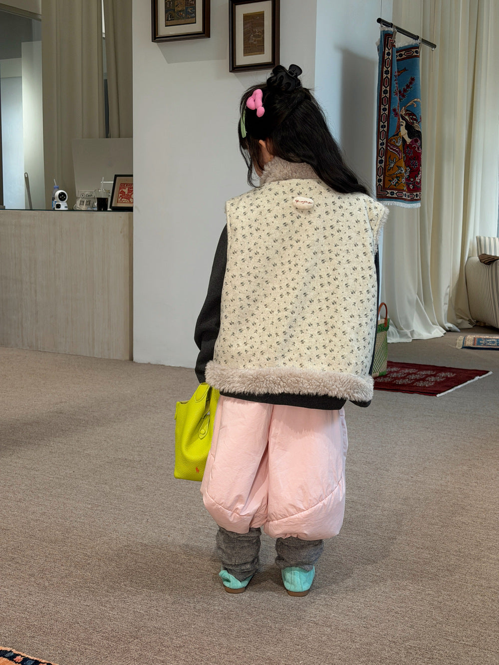 Children's Vest 2026 Winter Korean Style Double-Sided Plush Vest for Children's Floral Thickened Stand Collar Fleece Vest【mh0014695】