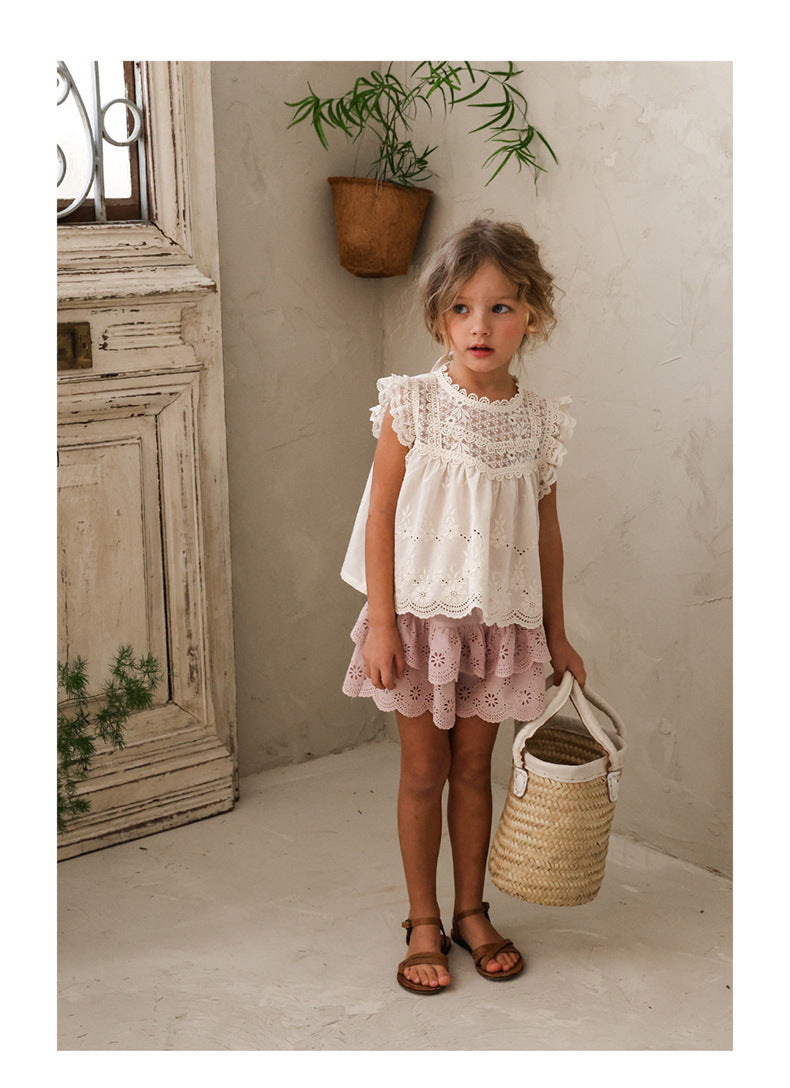 Lace Embroidered Sleeveless Tee 刺繍レース ノースリーブTシャツ【mh0012991】