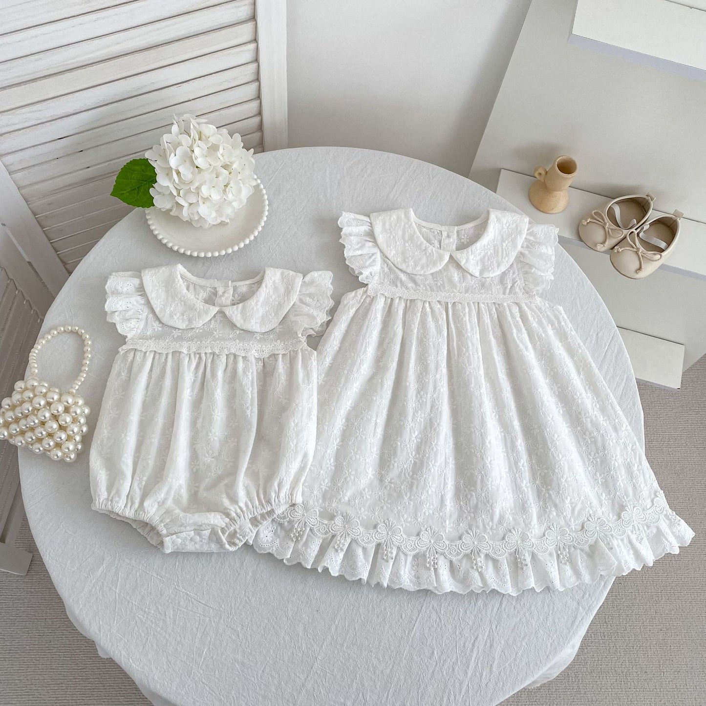 Lace Trim Doll Collar Romper Dress ラッフル ロンパース ミモレ丈ワンピース【mh0013160】