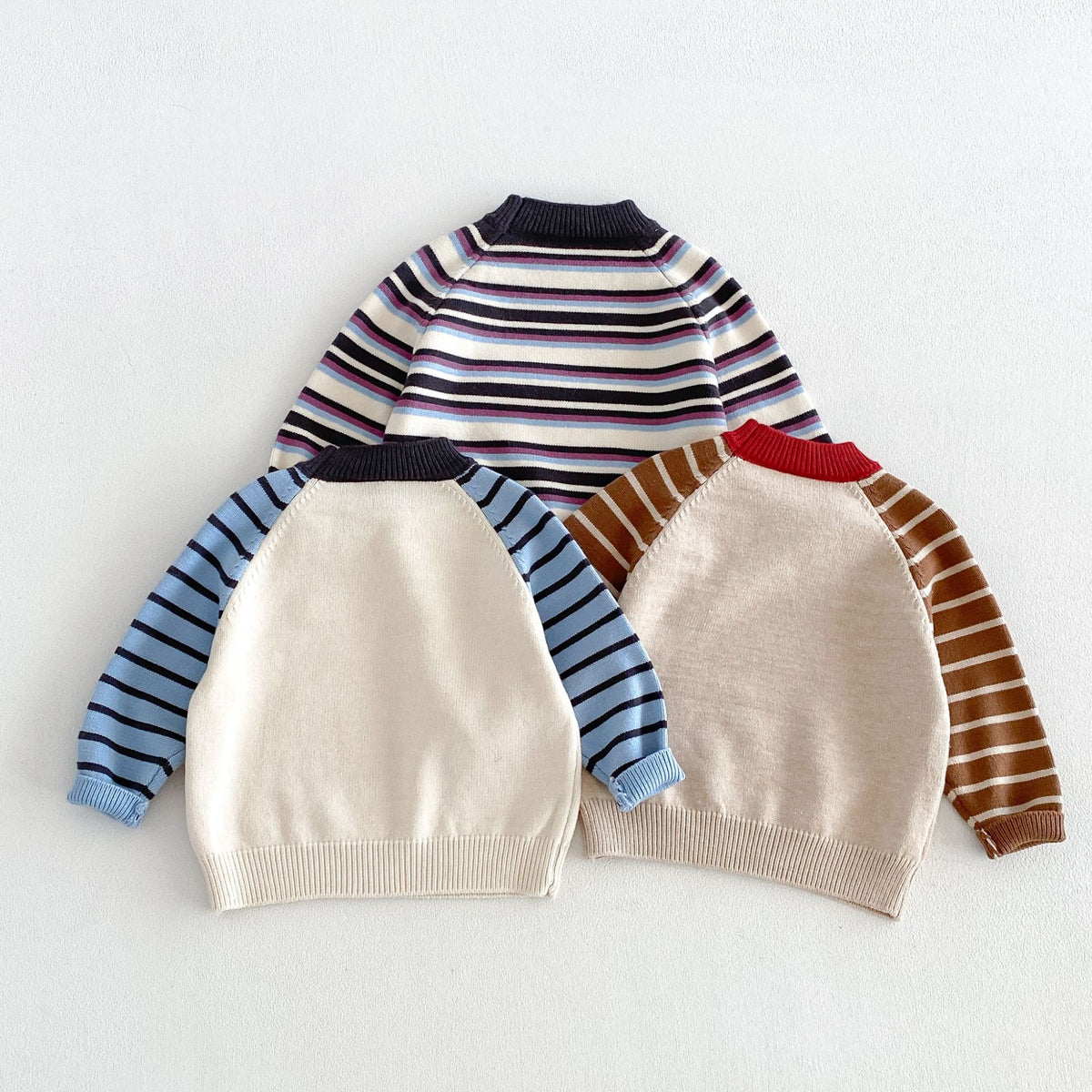 キッズ 犬 ボーダー 刺繍 ニットセーター / ストレート デニムパンツ【mh0014778】