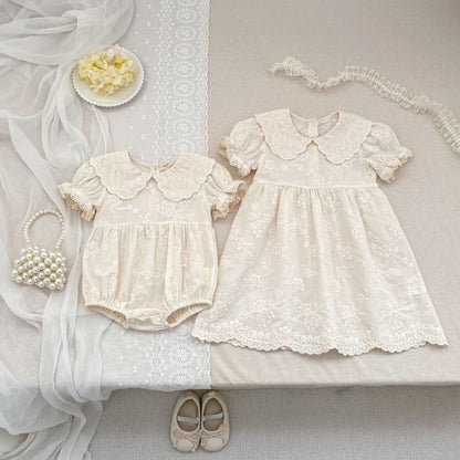 Embroidered Puff Sleeve Romper And Dress 刺繍 パフスリーブ ロンパース ワンピース【mh0013166】