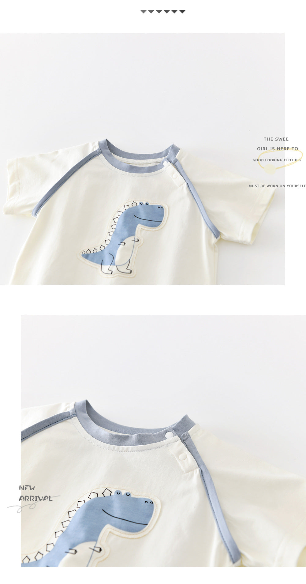 Cartoon Dinosaur Set 恐竜 刺繍 半袖Tシャツ ショートパンツ【mh0012856】