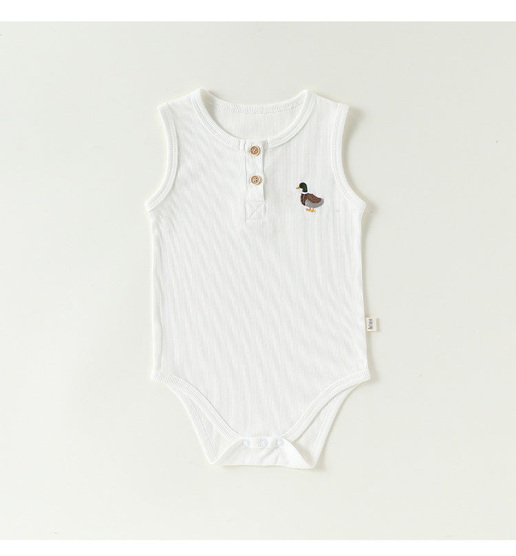 Embroidered Rib Romper 刺繍入り ノースリーブロンパース【mh0013038】