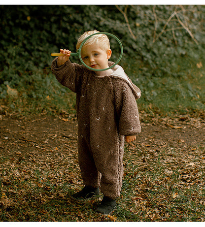 アウタージャンプスーツ 月星 ムーンスター刺繍 ボア 厚手 フード付【mh0011705】