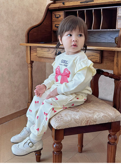 長袖セットアップ リボンプリントフリルスウェットシャツ/スウェットパンツ【mh0011722】