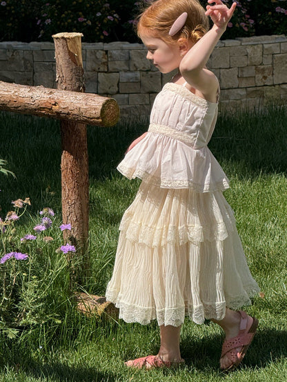 French Lace Patchwork Pleated Chiffon Skirt Set レトロ キャミソール スカート【mh0013254】