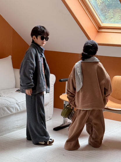 セットアップ キッズ 裏起毛 ボア 厚手 スタンドカラー オーバーサイズ ジップ【mh0011659】