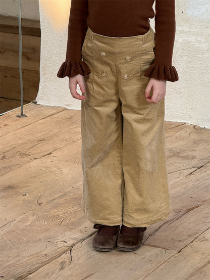 コーデュロイパンツ ワイド ダブルボタン ハイウエスト カジュアル ボトムス【mh0011614】