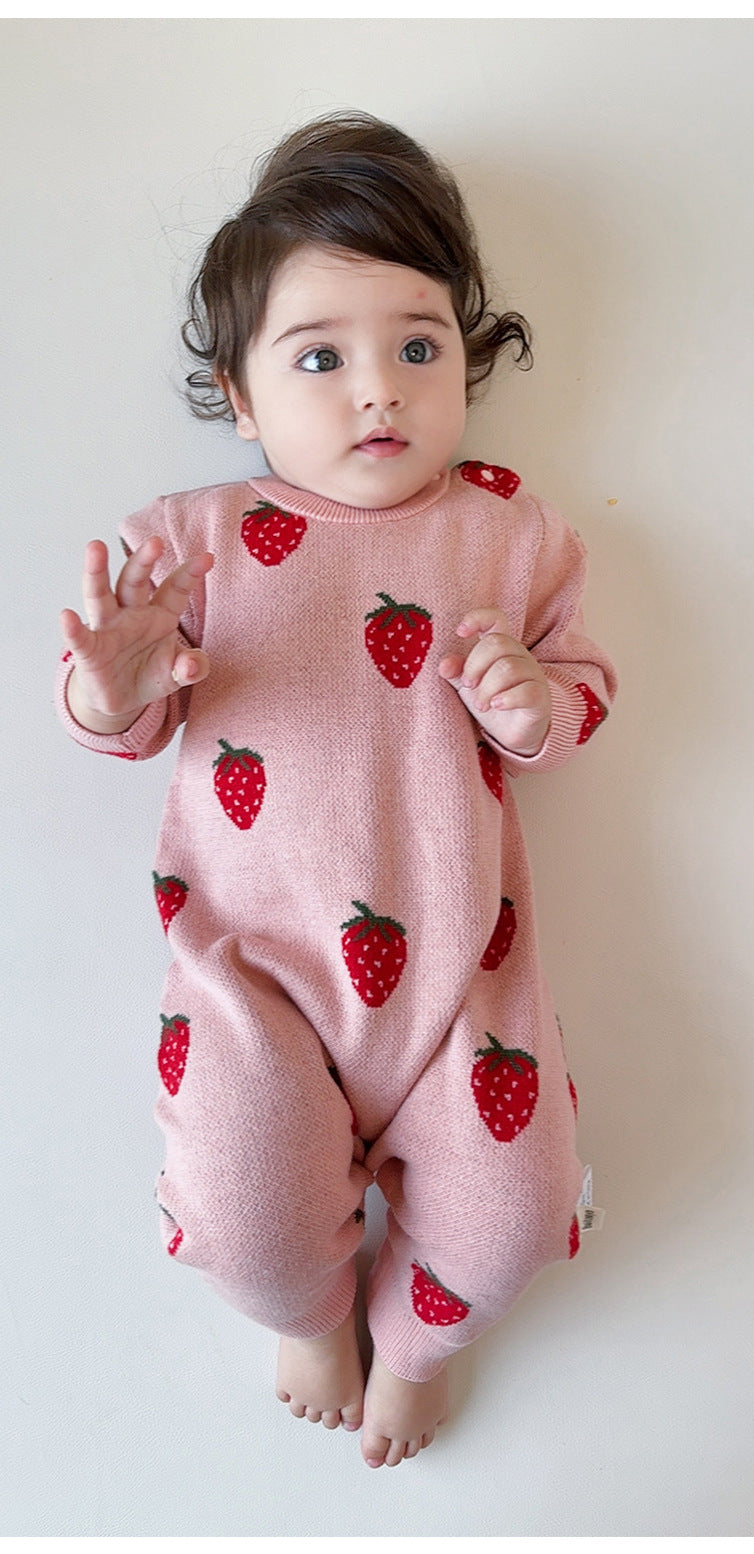 長袖ニットロンパース いちご/ハート ジャンプスーツ【mh0011727】
