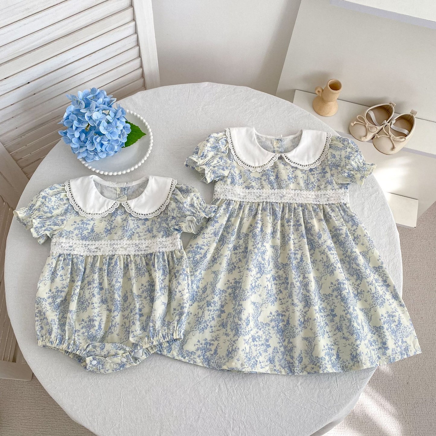 Floral Lace Collar Romper Dress パフスリーブ ロンパース 半袖ワンピース【mh0013164】