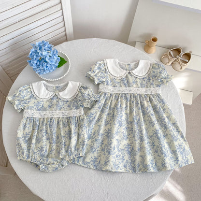 Floral Lace Collar Romper Dress パフスリーブ ロンパース 半袖ワンピース【mh0013164】