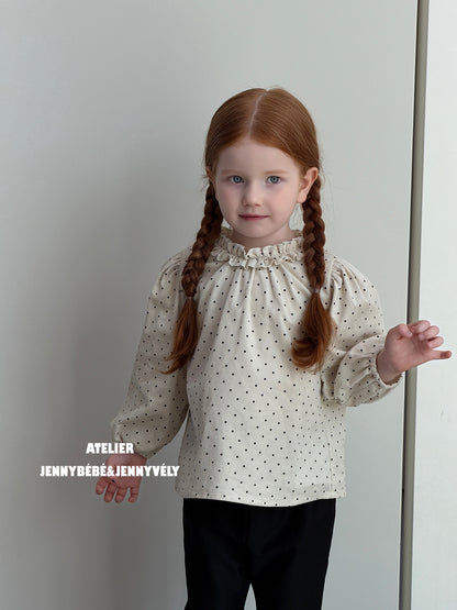 Blusa de manga larga con volantes y estampado de puntos para niñas + pantalón acampanado [mh0014657]