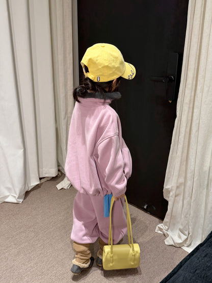 Children's Set 2026 Winter Girls' Fur Collar Patchwork Fleece-Lined Two-Piece Set, Loose Casual Style by Mo Xiao Meng【mh0014696】
