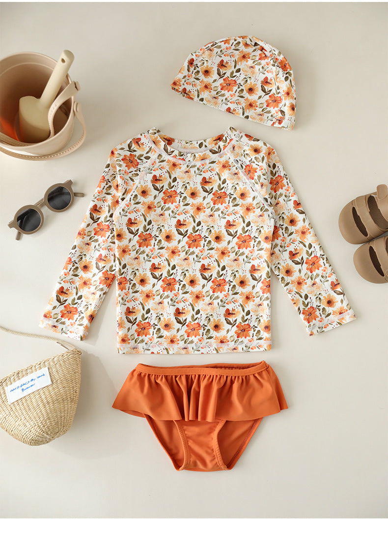 UPF50 Plus Floral Long Sleeve Swimsuit 花柄 ラッシュガード 3点セット【mh0012583】