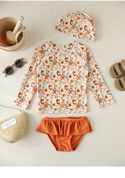 UPF50 Plus Floral Long Sleeve Swimsuit 花柄 ラッシュガード 3点セット【mh0012583】