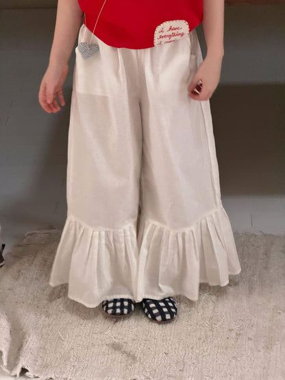 Tiered Ruffle Hem Cotton Trousers