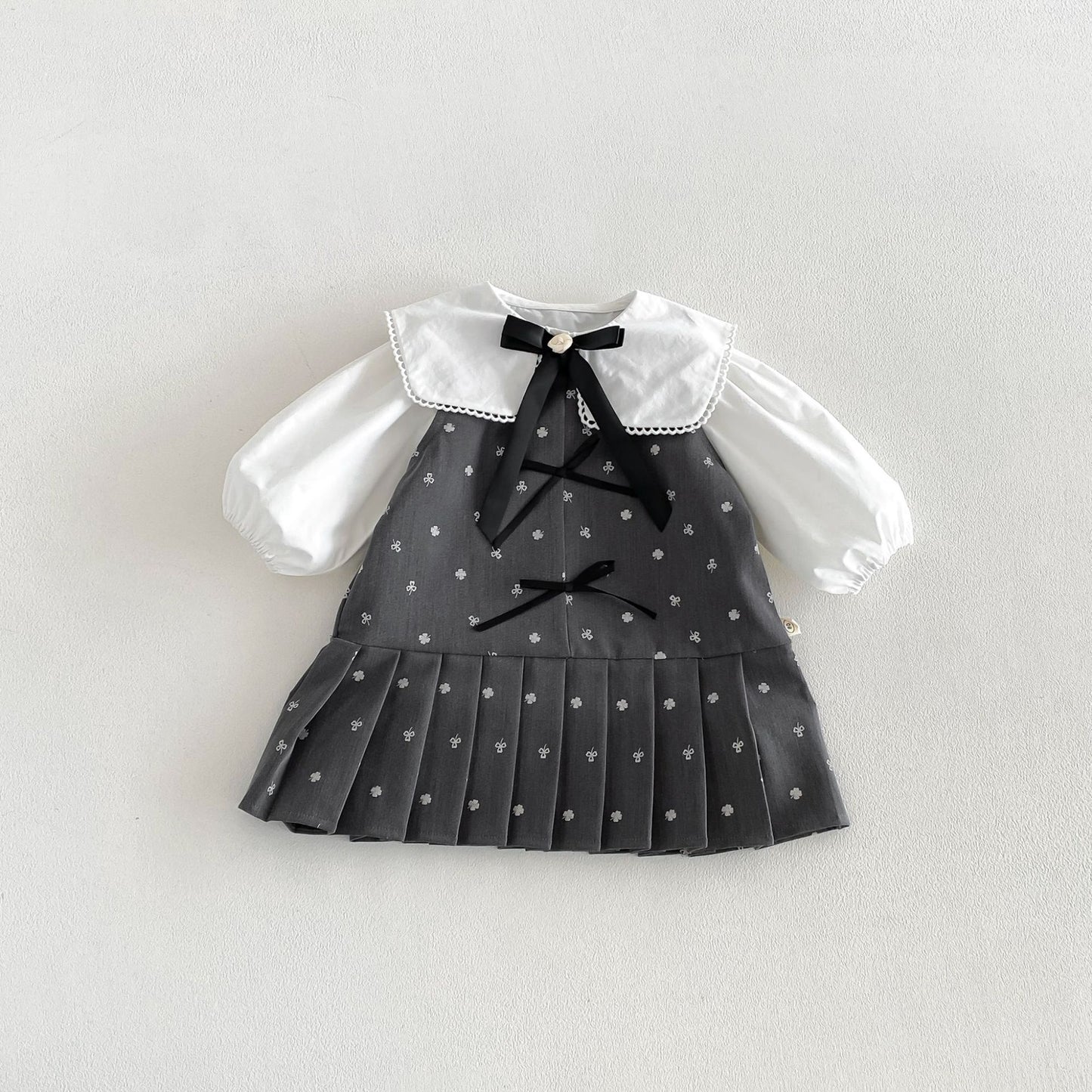 Camisa de manga larga con cuello grande y lazo, y pichi para niños [mh0014034]