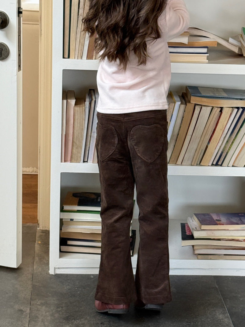Kids' Corduroy Heart Pocket Straight Long Pants [mh0014084]