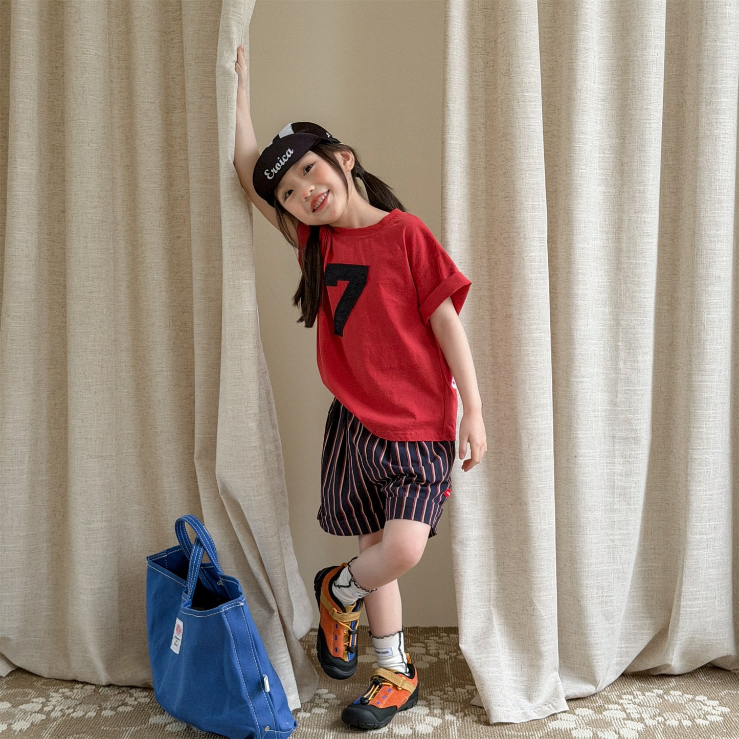 Navy Red Stripe Cotton Shorts ストライプ ショートパンツ【mh0012664】