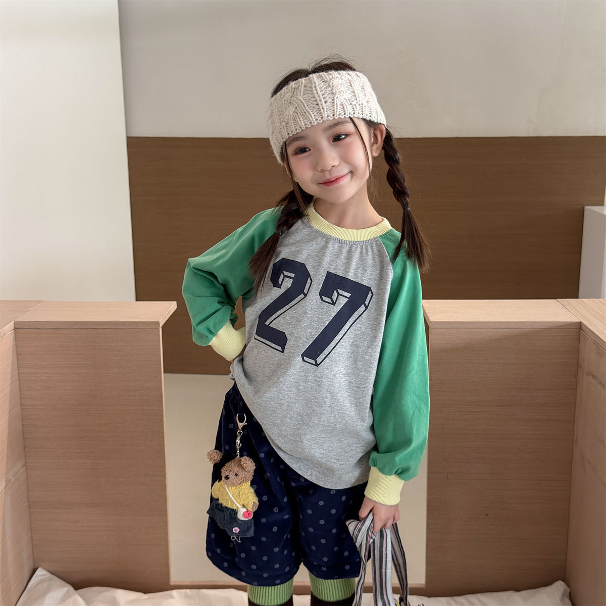 キッズ ナンバープリント 配色ラグランスリーブ 長袖Tシャツ【mh0014560】