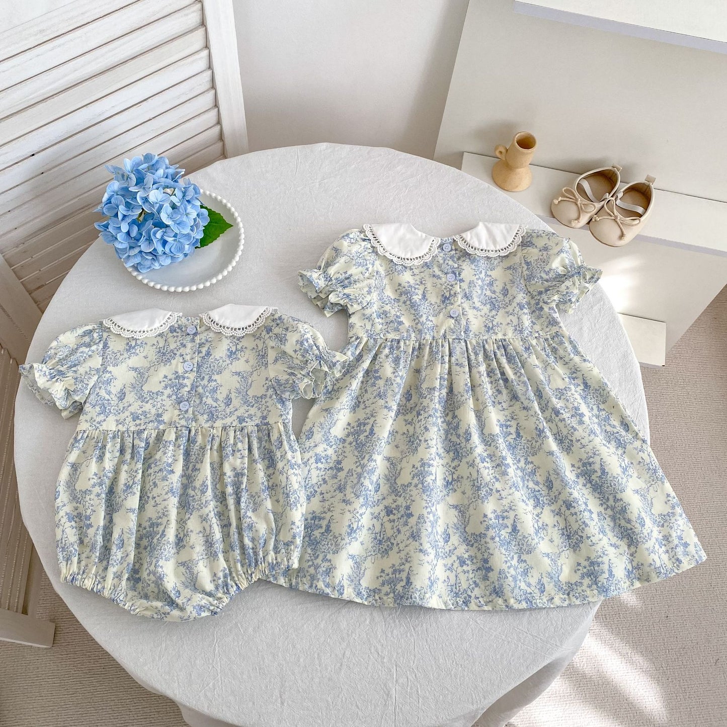 Floral Lace Collar Romper Dress パフスリーブ ロンパース 半袖ワンピース【mh0013164】