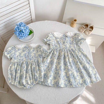 Floral Lace Collar Romper Dress パフスリーブ ロンパース 半袖ワンピース【mh0013164】