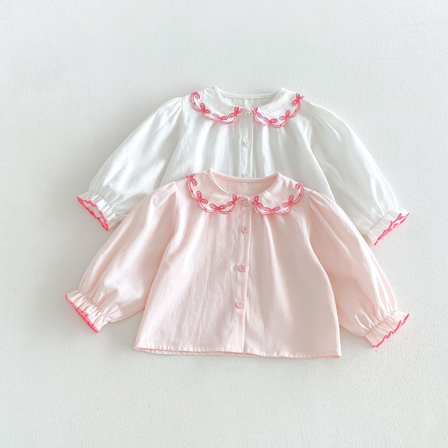 Blusa de manga larga para niños con cuello con volantes y ribetes 【mh0014047】