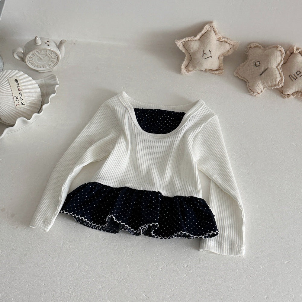 Baby Kids Polka Dot Ribbed Long Sleeve T-Shirt and Culottes Set