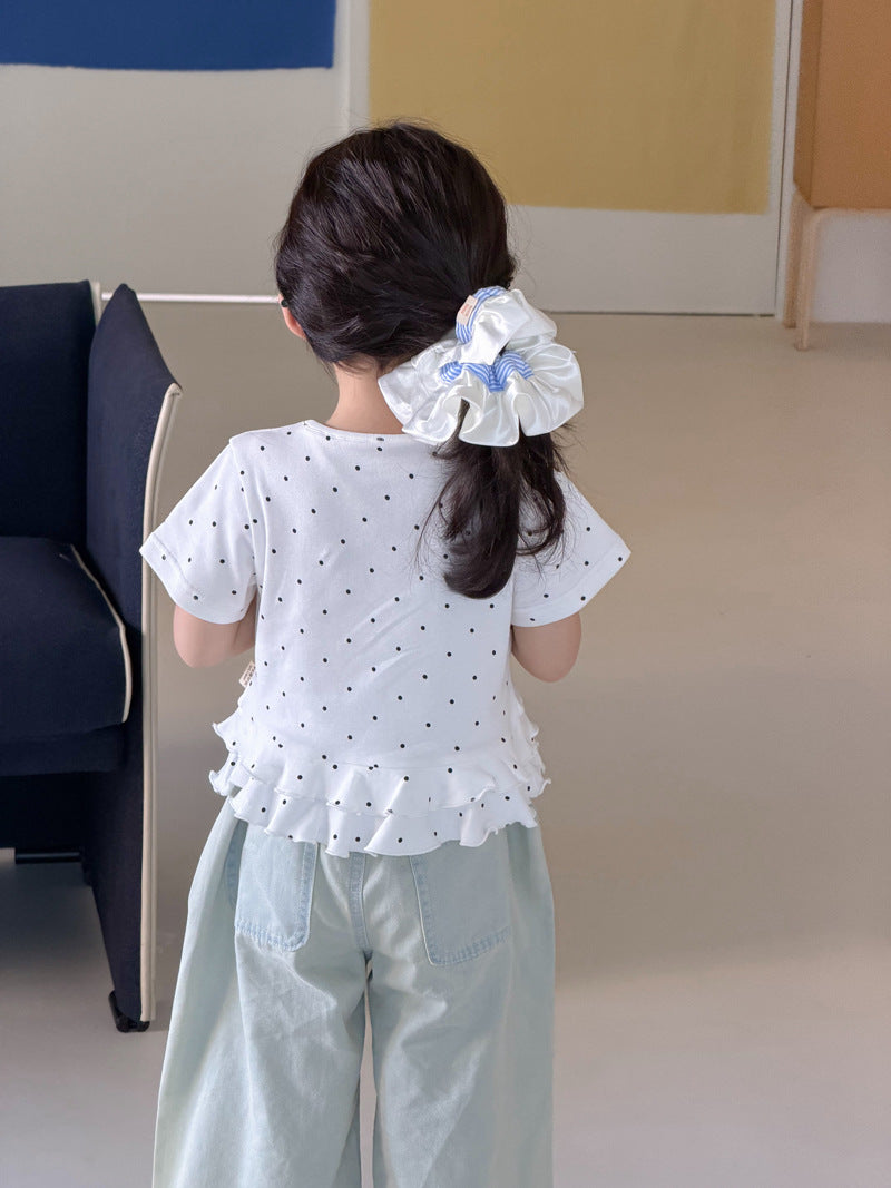 Polka Dot Tiered Ruffle T-Shirt ドット柄 半袖Tシャツ【mh0013118】