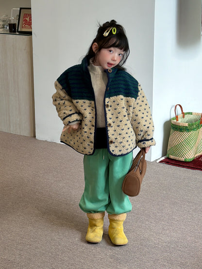 Mo Xiao Meng Children's Wool Sweater 2026 Winter Girls' Korean Color-Block Patchwork Sherpa Jacket Children's Thickened Cotton Jacket【mh0014694】