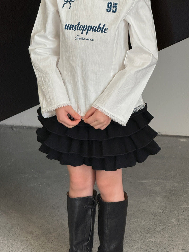 キッズ 襟付き ロゴプリント ウエストシェイプ 長袖Tシャツ【mh0014105】