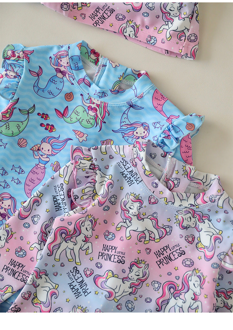 UPF50+ Printed Long Sleeve Ruffled Swimsuit [mh0012588]