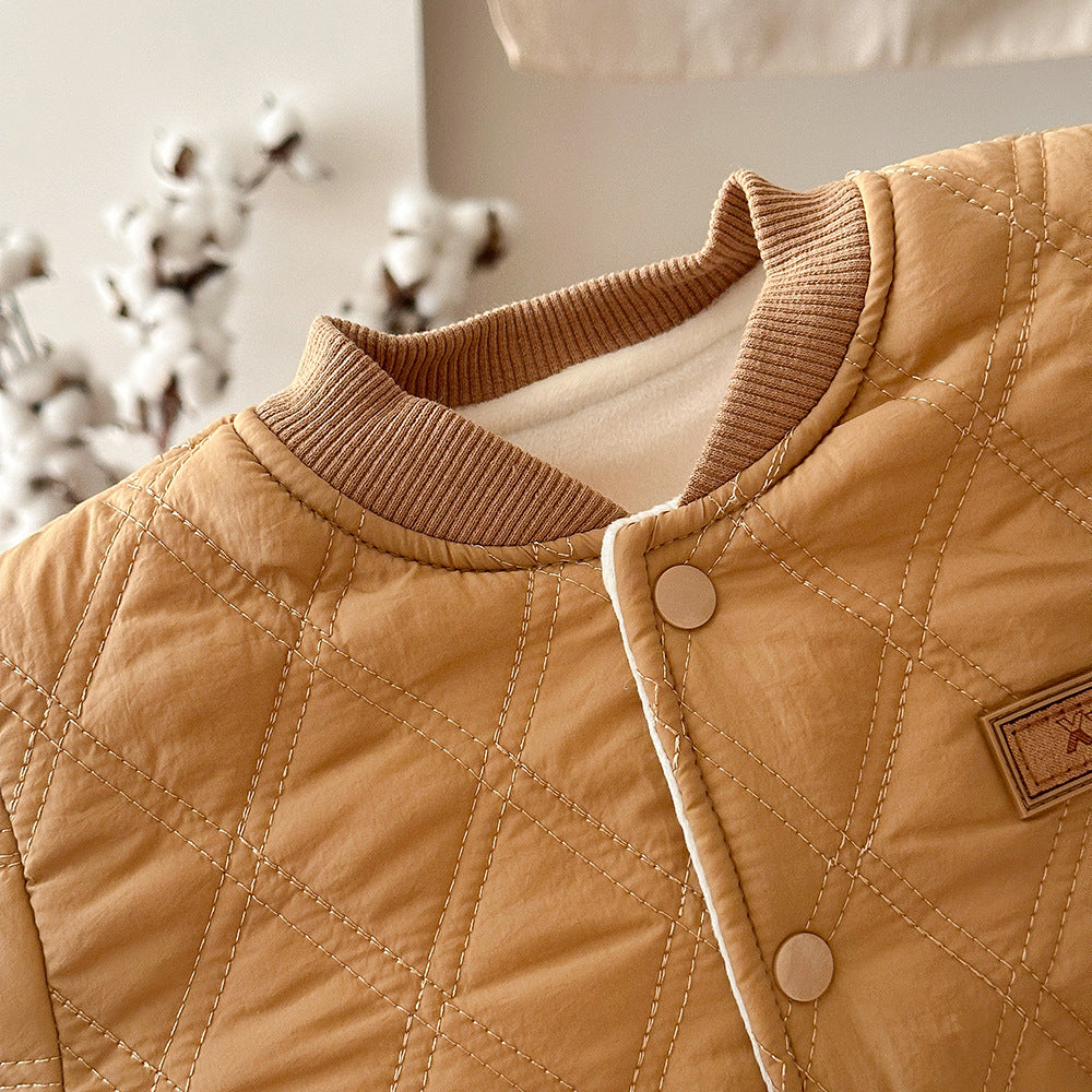 アウタージャンプスーツ ロンパース キルティング 中綿 厚手 ダイヤ柄 カバーオール【mh0011688】