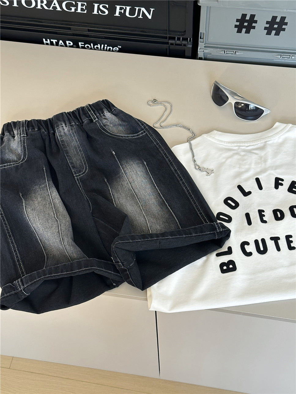 Washed Denim Shorts ウォッシュ ハーフパンツ【mh0012956】
