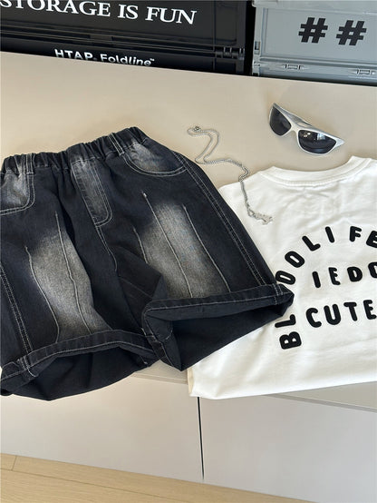 Washed Denim Shorts ウォッシュ ハーフパンツ【mh0012956】