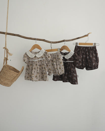 Floral Lace Collar Set - Small Floral Short-Sleeved Tunic Set 【mh0012695】