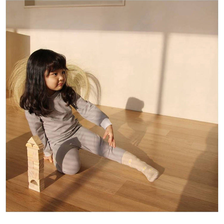 Cotton Basic Pajamas Set 無地 長袖Tシャツ ロングパンツ【mh0012698】