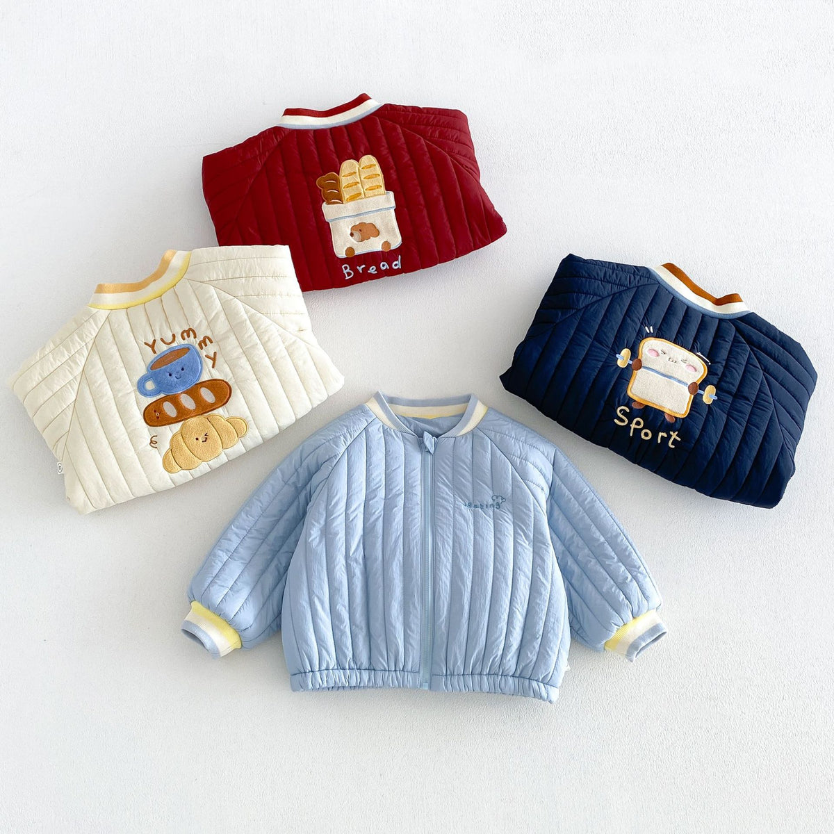 キッズ アップリケ 刺繍 キルティング 中綿ジャケット / デニムパンツ【mh0014763】