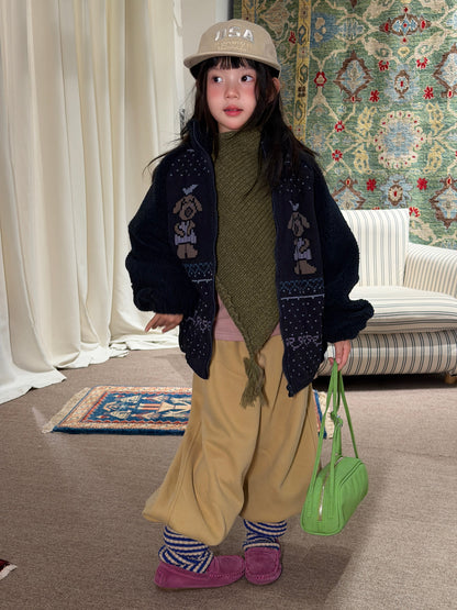 Children's jacket 2026 girls' winter thickened quilted zip-up jacket, children's corduroy patchwork sweater with cute accents【mh0014697】