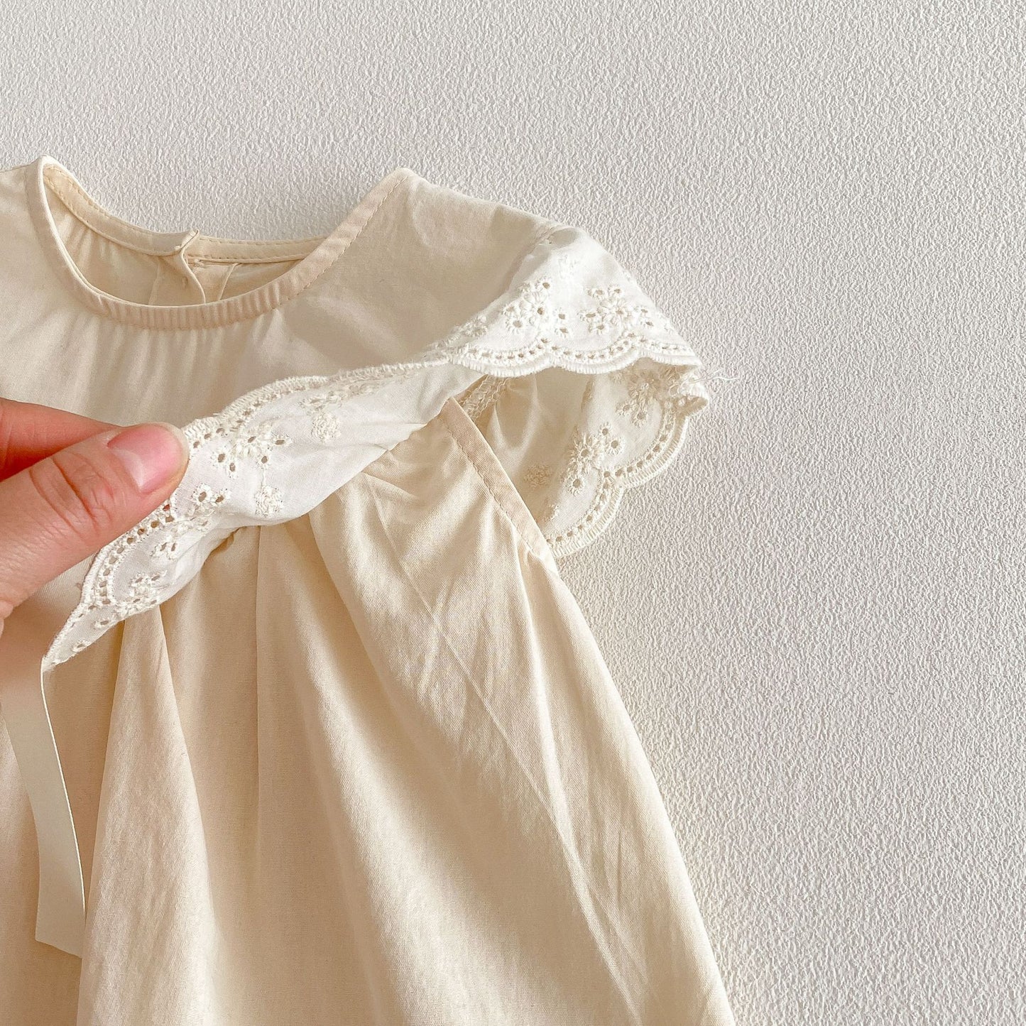 Lace Collar Ribbon Cotton Dress レース襟 リボン ノースリーブ ワンピース【mh0012712】