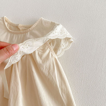 Lace Collar Ribbon Cotton Dress レース襟 リボン ノースリーブ ワンピース【mh0012712】