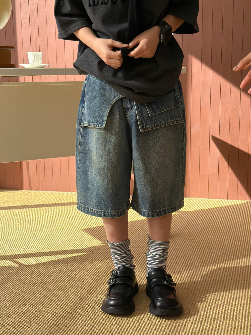Asymmetric Waist Denim Shorts