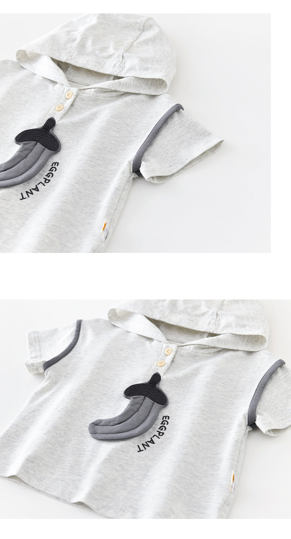 Cartoon Hooded Set Eggplant Print Short Sleeve Setup [mh0012852]