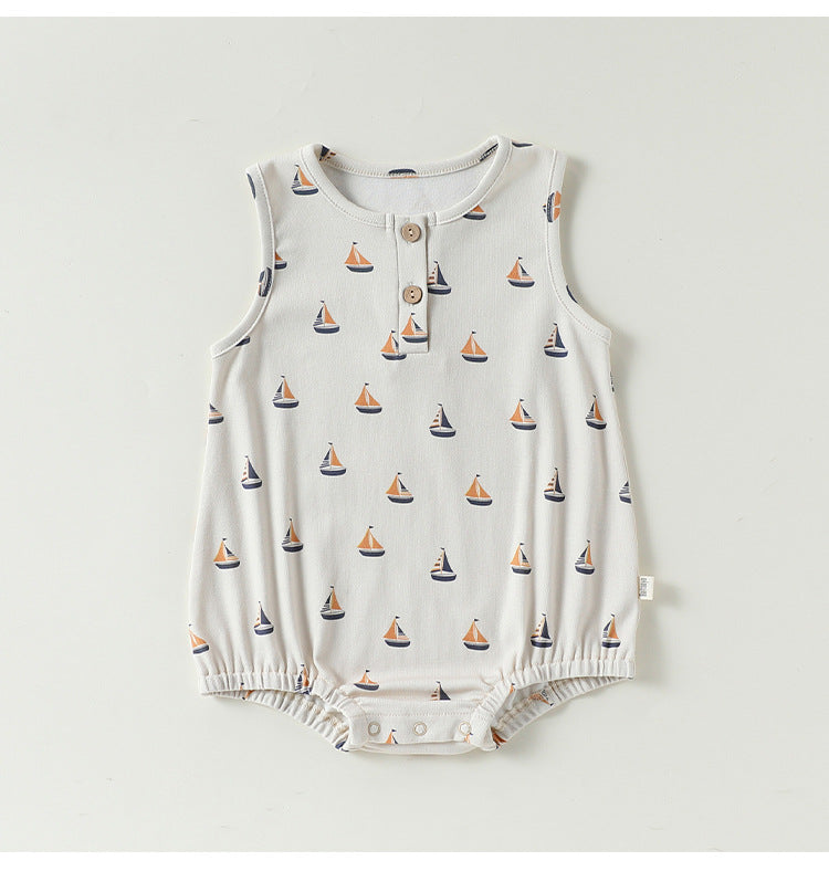Graphic Print Sleeveless Romper マリン ダイヤ ノースリーブロンパース【mh0013039】