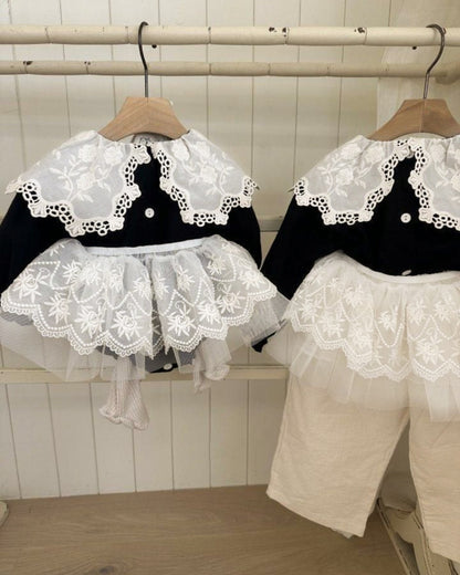 長袖ロンパース レース襟 ボリューム袖 フロントボタン ボディスーツ【mh0011630】